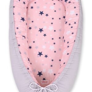 Baby nest double-sided Premium Cocoon for infants BOBONO- pink-navy blue stars
