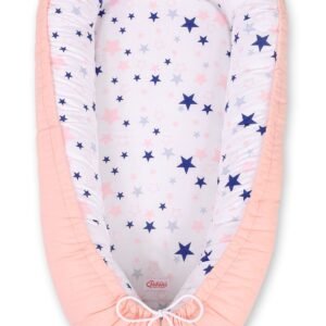 Baby nest double-sided Premium Cocoon for infants BOBONO- navy blue stars/powder pink