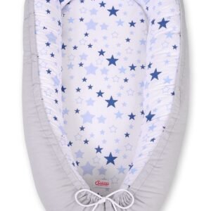 Baby nest double-sided Premium Cocoon for infants BOBONO- blue stars/gray