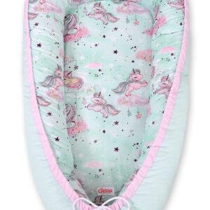 Baby nest double-sided Premium Cocoon for infants BOBONO- unicorn mint/mint