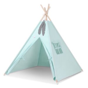 Teepee tent for kids + decorative feathers - mint