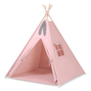 Teepee tent for kids +play mat + decorative feathers - pastel pink