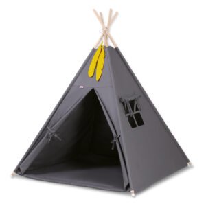 Teepee tent for kids +play mat + decorative feathers - anthracite