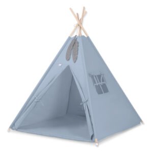 Teepee tent for kids +play mat + decorative feathers - pastel blue