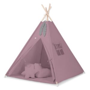 Teepee tent for kids + playmat + pillows + decorative feathers - pastel violet