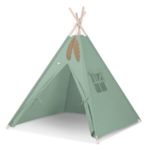 Teepee tent for kids + decorative feathers - pastel green