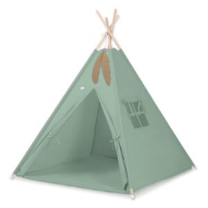 Teepee tent for kids +play mat + decorative feathers - pastel green