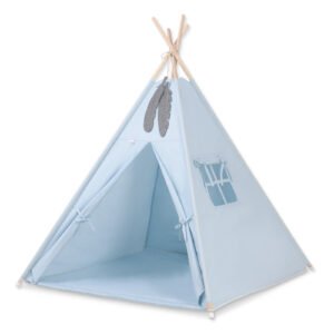 Teepee tent for kids +play mat + decorative feathers - blue