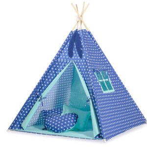 Teepee tent for kids + decorative feathers - navy blue stars