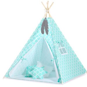 Teepee tent for kids + decorative feathers - Marocco mint