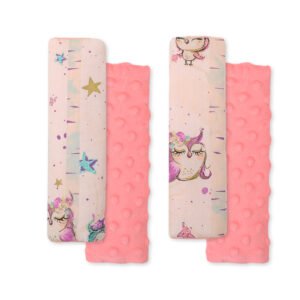 Double sided pads BOBONO for seat belts - owls cream-mint