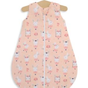 Cotton baby sleeping bag S 0-6 months for summer TOG 1.0 - ballerina bunnies in pink