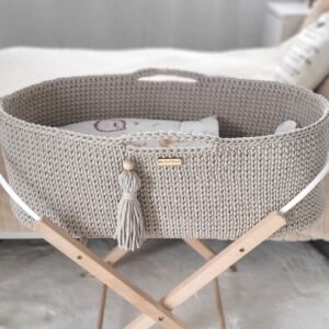 Moses basket BOHO Handmade cotton with mattress - light beige