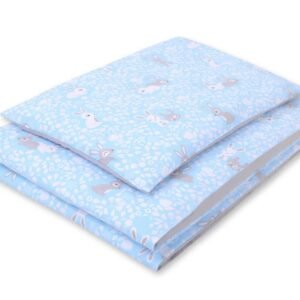 Double-sided baby cotton bedding set 2-pcs 120x90 - blue rabbits/gray