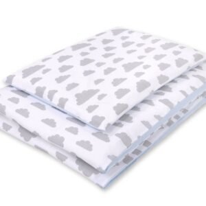 Baby cotton bedding set 2-pcs 120x90 cm- clouds gray/blue