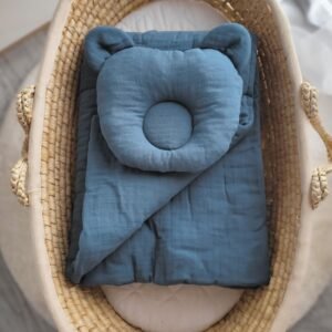 Duvet with pillow Teddy MUSLIN - 2pcs set - pastel blue