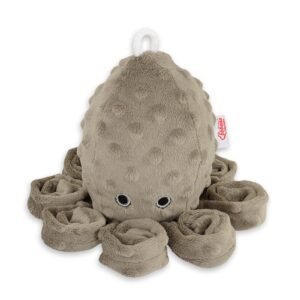 Cuddly octopus with rattle - brown - polka dot minky