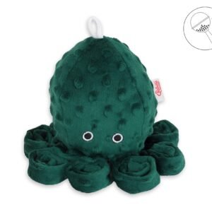 Cuddly octopus with rattle - bottle green - polka dot minky