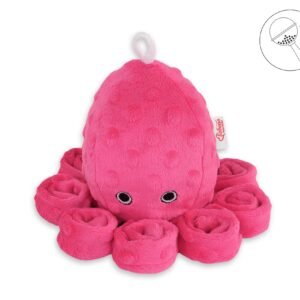 Cuddly octopus with rattle - fuchsia - polka dot minky