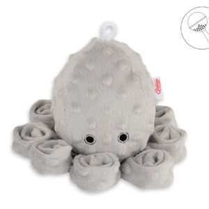 Cuddly octopus with rattle - gray - polka dot minky
