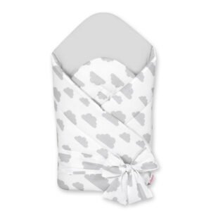 Double-sided baby nest with stiffening with bow - clouds gray/gray