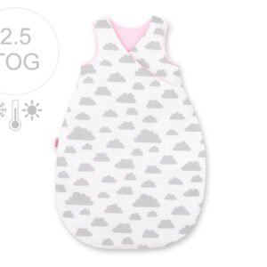 Sleeping bag 75 cm all-season with warming- clouds gray/pink