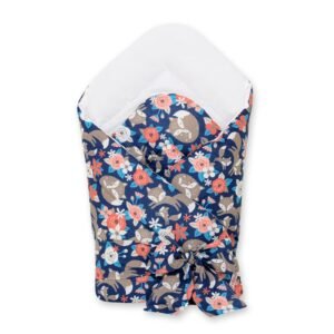 Double-sided baby nest with bow - fox family on blue